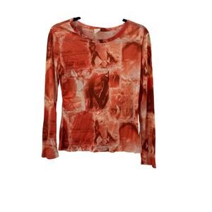 Y2K 2000s orange mesh see through long sleeve shirt